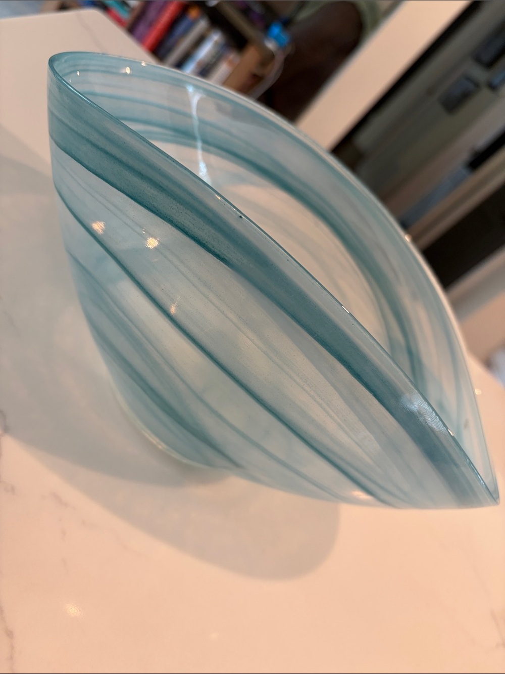 Aqua Swirl Art Glass Bowl - Decorative Home Accent
